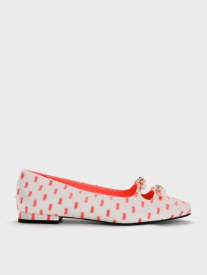 Παπουτσια Μπαλαρινεσ Charles And Keith Floral Beaded Printed Bow κοραλι | 29673-YGNL