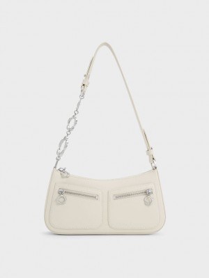 τσάντεσ ώμου Charles And Keith Flower-Embellished ασπρα | 19502-KZET