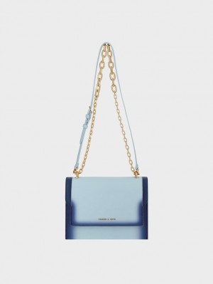 τσάντεσ χιαστί Charles And Keith Front Flap Chain Handle μπλε | 15724-FQSW