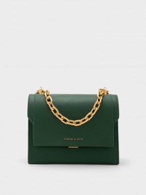 τσάντεσ χιαστί Charles And Keith Front Flap Chain Handle σκούρο πρασινο | 82945-ISFU