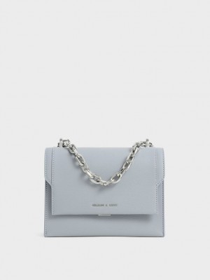 τσάντεσ χιαστί Charles And Keith Front Flap Chain Handle ανοιχτο μπλε | 62745-AKFZ