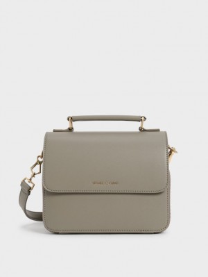 τσάντεσ χιαστί Charles And Keith Front Flap Top Handle γκρι | 59417-PMWB
