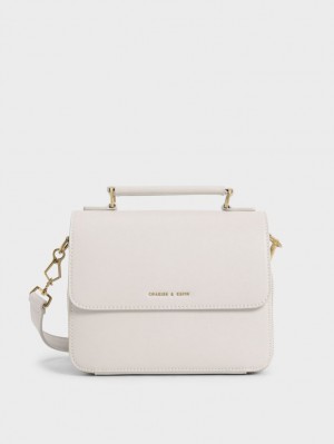 τσάντεσ χιαστί Charles And Keith Front Flap Top Handle ασπρα | 40193-SHQF