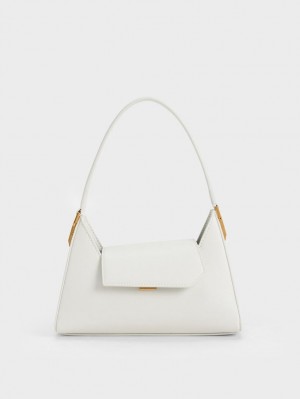 τσάντεσ ώμου Charles And Keith Front Flap Trapeze ασπρα | 13029-EKDL