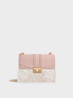 τσάντεσ ώμου Charles And Keith Furry Push-Lock ροζ | 36590-IFSZ