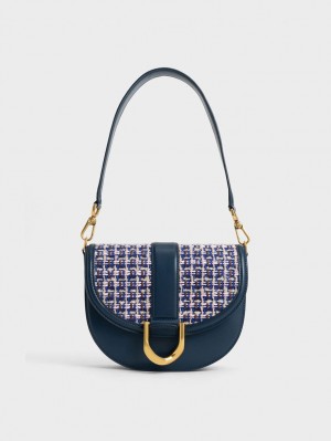 Τσάντες Σέλας Charles And Keith Gabine Tweed σκουρο μπλε | 64895-RDNS