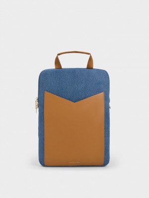 τσάντεσ ώμου Charles And Keith Gaia Denim Laptop μπλε | 27856-HUTM