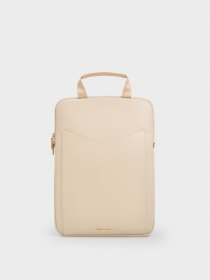 τσάντεσ ώμου Charles And Keith Gaia Laptop Μπεζ | 50917-PMNF