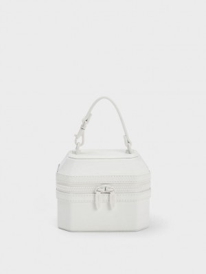 τσαντα χειροσ Charles And Keith Geometric Boxy Top ασπρα | 72513-JRHX