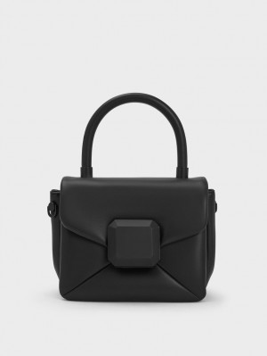 τσαντα χειροσ Charles And Keith Geometric Push-Lock Top μαυρα | 57186-GPRC