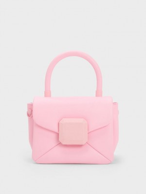 τσαντα χειροσ Charles And Keith Geometric Push-Lock Top ανοιχτο ροζ | 36509-CIGQ