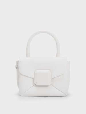 τσαντα χειροσ Charles And Keith Geometric Push-Lock Top ασπρα | 23761-UMSA
