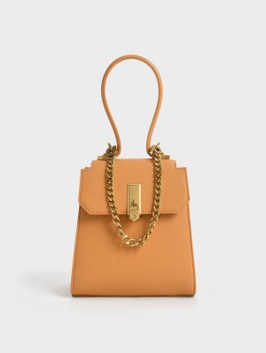 τσάντεσ ώμου Charles And Keith Geometric Top Handle Chain-Link καφε | 06123-KGSQ