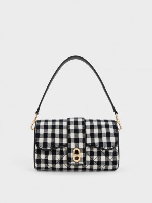 τσάντεσ χιαστί Charles And Keith Gingham Belted μαυρα ασπρα | 71586-MAIT