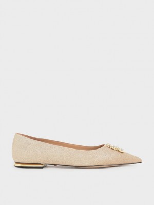 Παπουτσια Μπαλαρινεσ Charles And Keith Glitter Gem-Embellished χρυσο χρωμα | 19540-GRKI