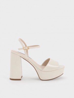 Πεδιλα Πλατφορμεσ Charles And Keith Halle Peep-toe Metallic ασπρα | 73910-UCTS