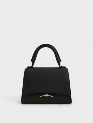 τσαντα χειροσ Charles And Keith Huxley Metallic Push-Lock Top μαυρα | 87304-LPUX