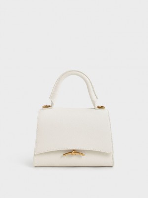 τσαντα χειροσ Charles And Keith Huxley Metallic Push-Lock Top κρέμα | 13845-GDQP