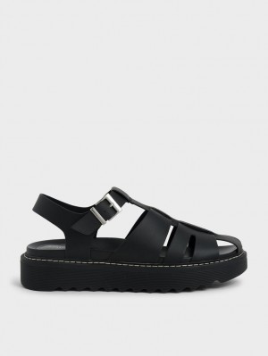 Πεδιλα Πλατφορμεσ Charles And Keith Interwoven Buckled μαυρα | 39152-JUTV