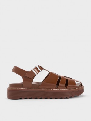 Πεδιλα Πλατφορμεσ Charles And Keith Interwoven Buckled καφε | 16958-IJCB
