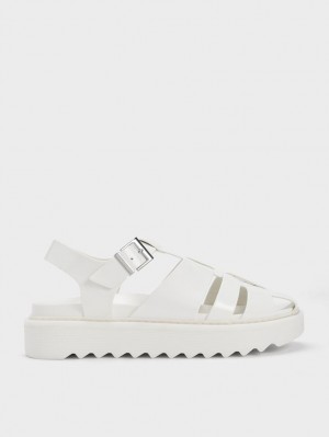 Πεδιλα Πλατφορμεσ Charles And Keith Interwoven Buckled ασπρα | 29675-CERF