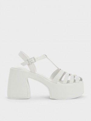Πεδιλα Πλατφορμεσ Charles And Keith Interwoven flatforms Gladiator ασπρα | 90642-PVUQ