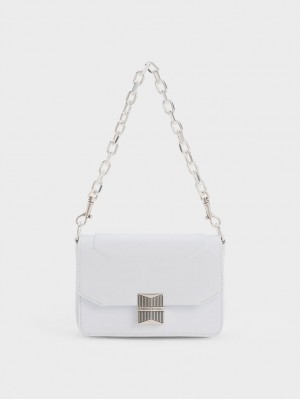 τσάντεσ ώμου Charles And Keith Kalinda Metallic Accent Boxy ασπρα | 28037-UZXW