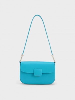 τσάντεσ ώμου Charles And Keith Koa Square Push-Lock μπλε | 48197-SQFK