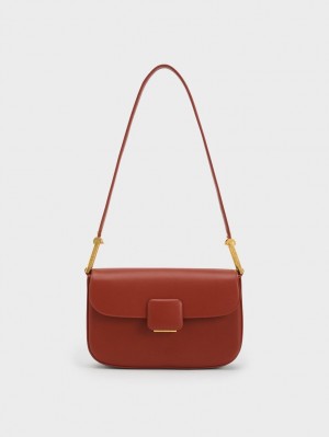 τσάντεσ ώμου Charles And Keith Koa Square Push-Lock σκούρο κοκκινα | 39810-RHAU
