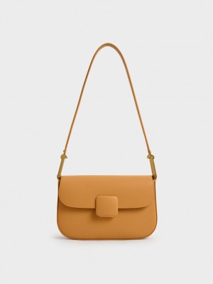 τσάντεσ ώμου Charles And Keith Koa Square Push-Lock πορτοκαλι | 78563-CRMY