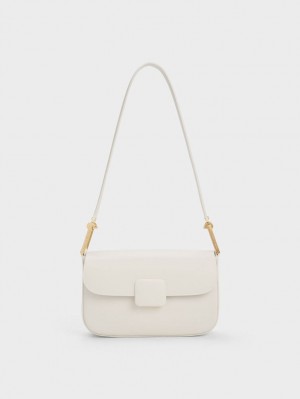 τσάντεσ ώμου Charles And Keith Koa Square Push-Lock κρέμα | 76320-TGOY