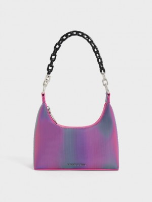 τσάντεσ ώμου Charles And Keith Koi Chain Handle παγώνι | 64578-BEMX