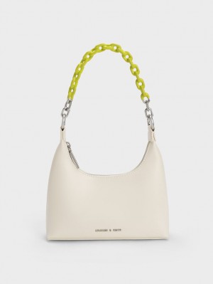 τσάντεσ ώμου Charles And Keith Koi Chain Handle κρέμα | 72419-TVSB