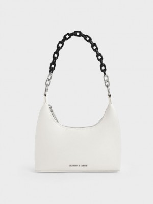 τσάντεσ ώμου Charles And Keith Koi Chain Handle ασπρα | 90456-FXWZ