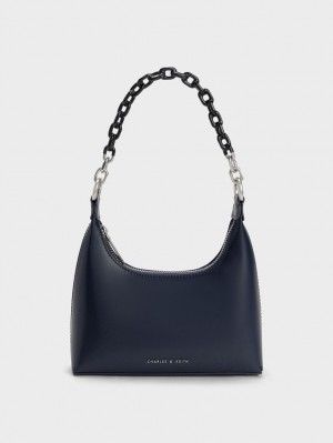 τσάντεσ ώμου Charles And Keith Koi Chain Handle σκουρο μπλε | 70268-PIOJ