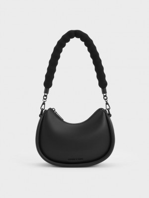 τσάντεσ ώμου Charles And Keith Lana Curved μαυρα | 43802-QHGL