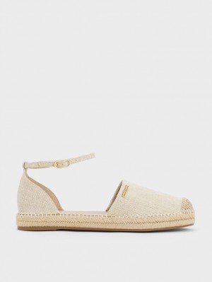 Παπουτσια Μπαλαρινεσ Charles And Keith Linen Ankle-λουρακια εσπαντριγιεσ Μπεζ | 03954-VJYG