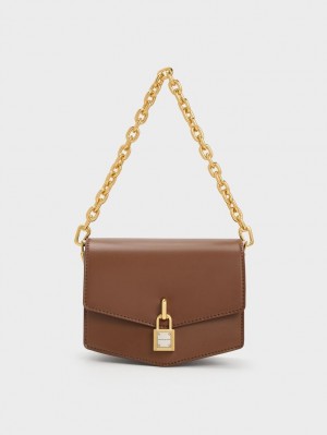 τσάντεσ χιαστί Charles And Keith Lock-Motif Geometric σοκολάτα | 16208-PHJS