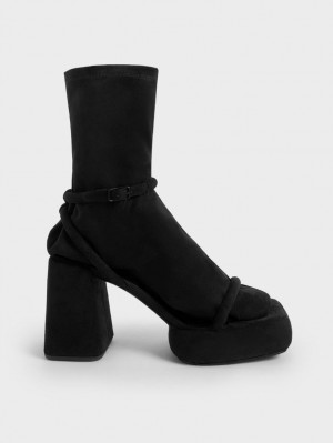 μποτα πλατφορμα Charles And Keith Lucile Textured Calf μαυρα | 04213-NWYX