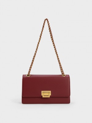 τσάντεσ ώμου Charles And Keith Metallic Accent Front Flap μπορντο | 15304-FACE