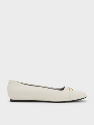 Παπουτσια Μπαλαρινεσ Charles And Keith Metallic Accent ασπρα | 16425-BTMW