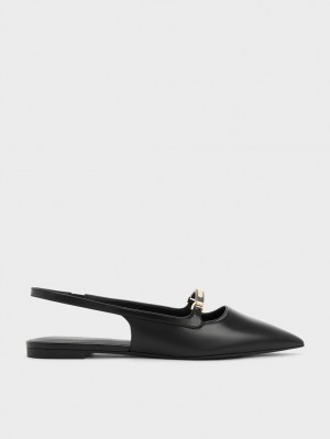 Παπουτσια Μπαλαρινεσ Charles And Keith Metallic Bar Accent Slingback μαυρα | 25490-TOWY