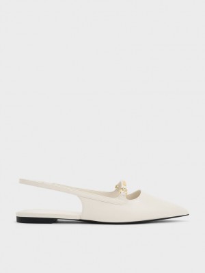 Παπουτσια Μπαλαρινεσ Charles And Keith Metallic Bar Accent Slingback κρέμα | 89213-HSME