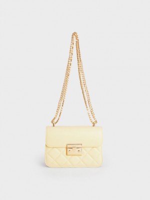 τσάντεσ χιαστί Charles And Keith Metallic Push-Lock Chain κίτρινα | 07498-VIGT