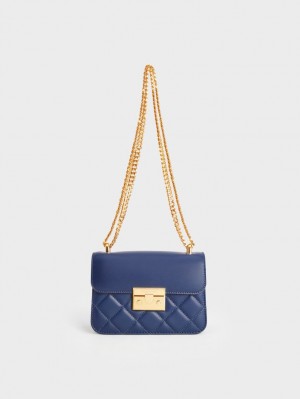 τσάντεσ ώμου Charles And Keith Metallic Push-Lock Chain σκουρο μπλε | 31927-SGTM