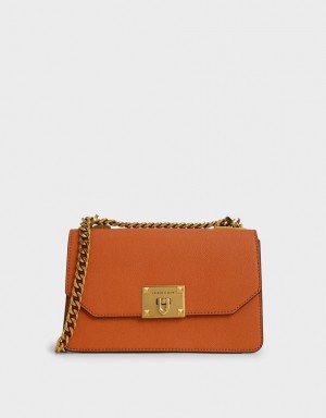 τσάντεσ χιαστί Charles And Keith Metallic Push-Lock πορτοκαλι | 90637-KFLW