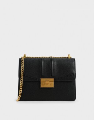 τσάντεσ ώμου Charles And Keith Metallic Push-Lock μαυρα | 64792-RKEO