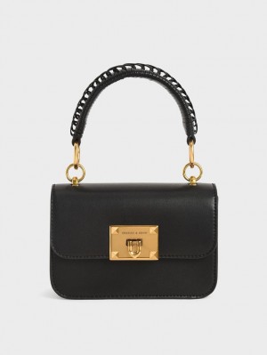 τσάντεσ ώμου Charles And Keith Metallic Turn-Lock μαυρα | 74261-ZJXM