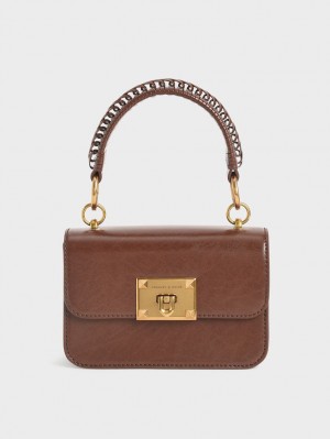 τσάντεσ ώμου Charles And Keith Metallic Turn-Lock σοκολάτα | 17423-AQCB
