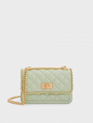τσάντεσ ώμου Charles And Keith Micaela Καπιτονέ Braided Chain πρασινο | 84903-YLIV
